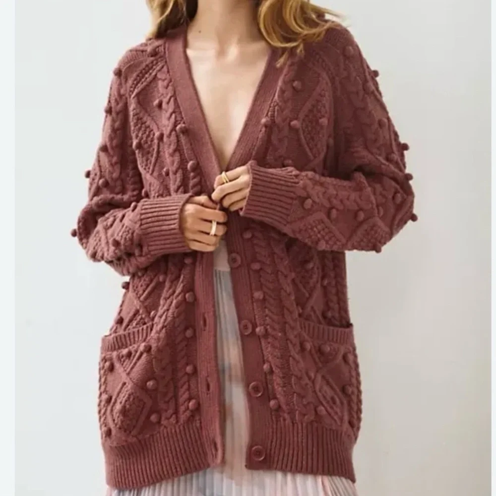 Aritzia Wilfred Alps Cardigan in Rose Blush, merino blend, size small oversized - Picture 4 of 14